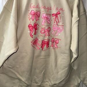 Inspirational Beige Sweatshirt with Pink Bows